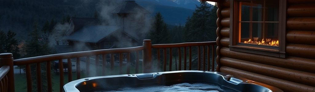 Hot tub deck of a Paradise Valley, Montana cabin at dusk — the amenity Montana Airbnb guests book for